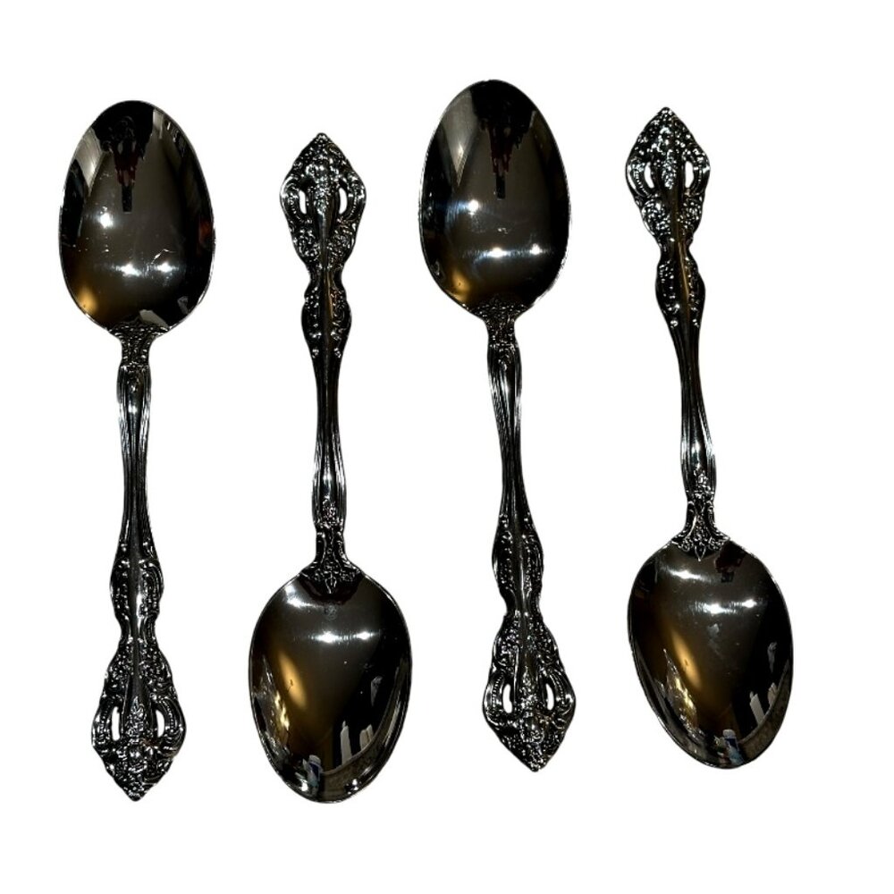 Set of 4 Oneida Stainless MICHELANGELO Heirloom Soup Spoons Glossy Mint!